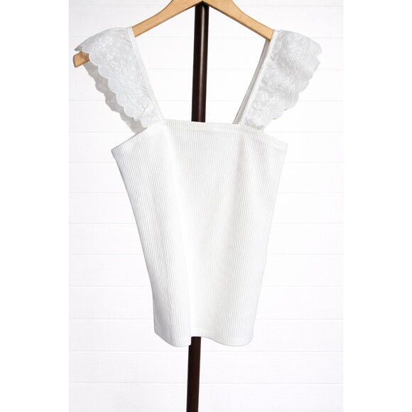 GAP Tops - Gap Ribbed White Sleeveless Square Neck Tank with Eyelet Straps M